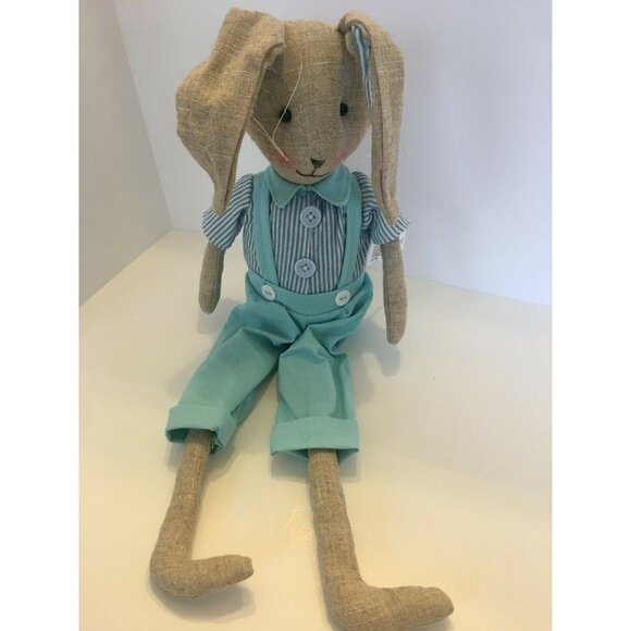 Farmhouse Easter Bunny Shelf Sitters Linen Rabbit Couple Spring Mantel Decor - Picture 7 of 11